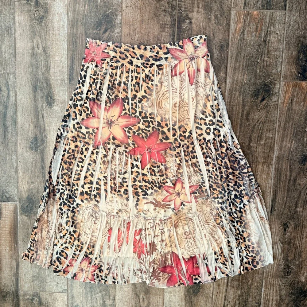 Lane Bryant Womens Leopard Floral Tiered Smocked Maxi Skirt, Tan, 14/16